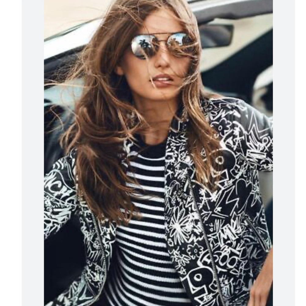 MICHAEL KORS GRAFFITI LEATHER MOTO JACKET (NWOT) - L